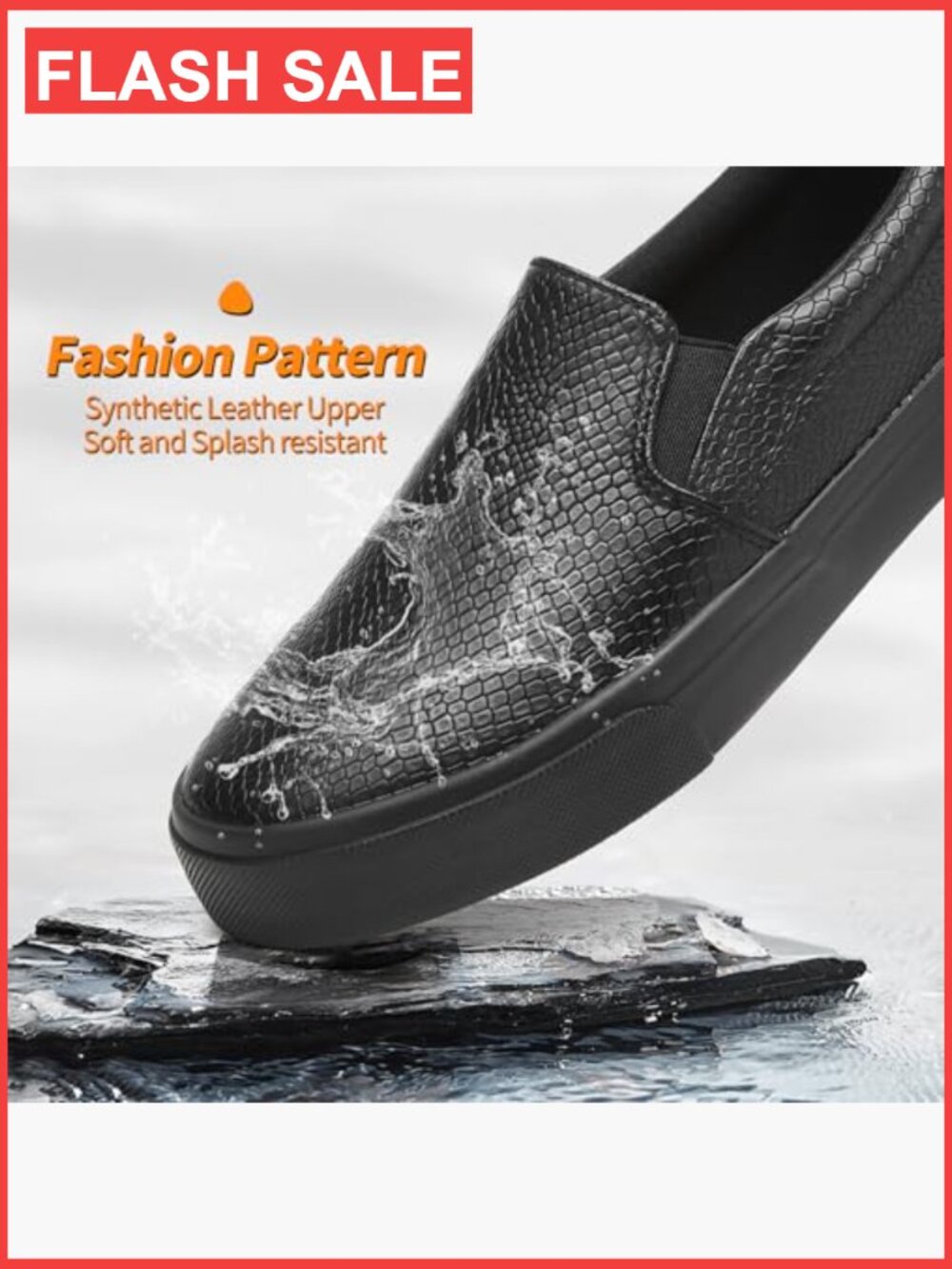 Synthetic Leather Slip On Loafers - Padded Collar Sneakers - Picture 5 of 7